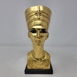 Vintage 1983 TSI Gold Queen Nefertiti Bust Statue Egyptian Revival Decor 7"‎